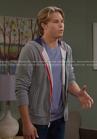 Tate’s grey striped trim zip hoodie on Days of our Lives