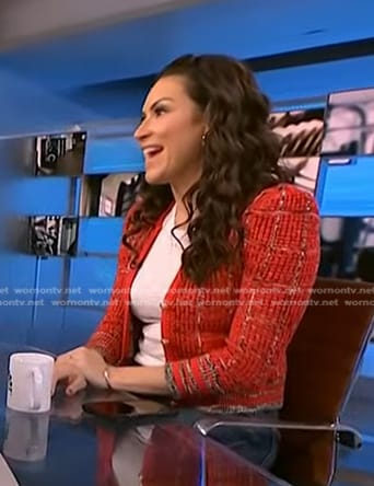 Stephanie Mansour’s red cardigan on NBC News Daily
