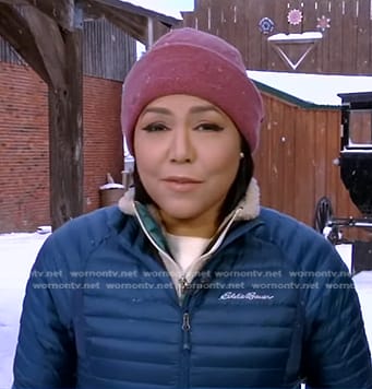 Stephanie’s teal quilted down jacket on Good Morning America