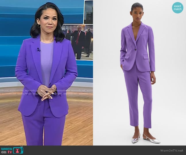 Theory Staple Blazer in Admiral Crepe Bright Peony worn by Laura Jarrett on Today