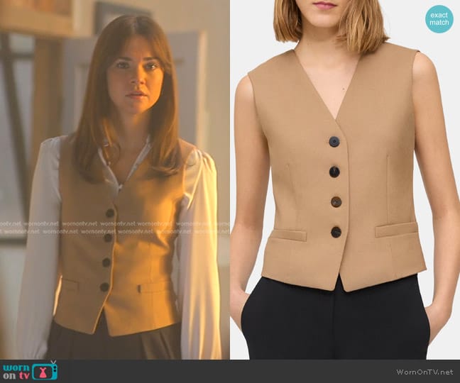 Theory Tailored Vest in Wool Flannel worn by Callie Foster (Maia Mitchell) on Good Trouble
