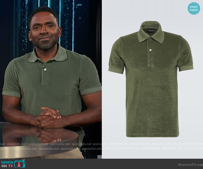 Tom Ford Cotton-blend terry polo shirt worn by Justin Sylvester on E! News