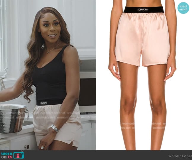 Tom Ford Satin Short worn by Nneka Ihim on The Real Housewives of Potomac