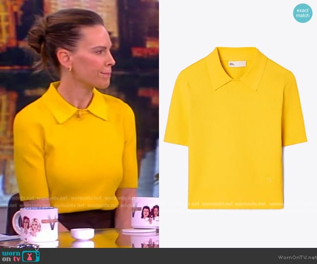 Tory Burch Collared Crewneck Polo worn by Hilary Swank on The View