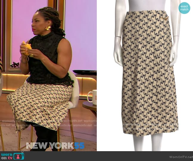 Tory Burch Printed Midi Length Skirt worn by Dr Kameelah Phillips on The Drew Barrymore Show