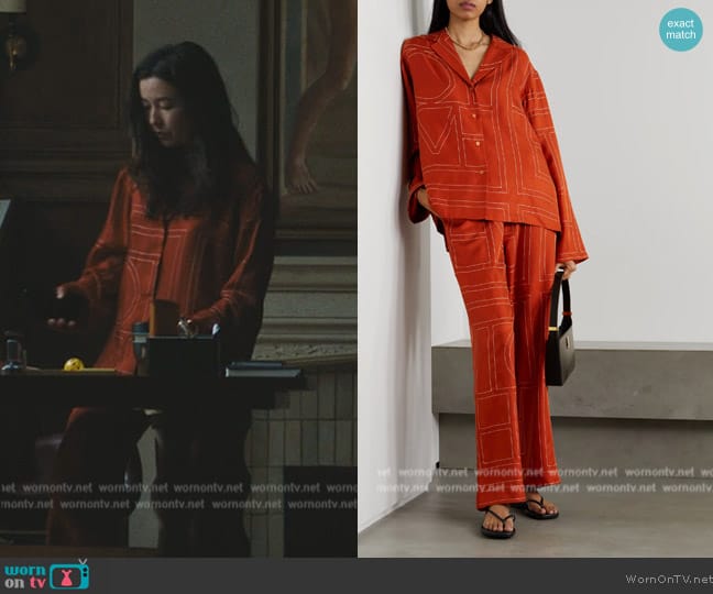 Toteme Monogram Logo Silk PJ Top worn by Jane Smith (Maya Erskine) on Mr. & Mrs. Smith