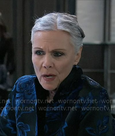 Tracy’s black and blue floral jacket on General Hospital