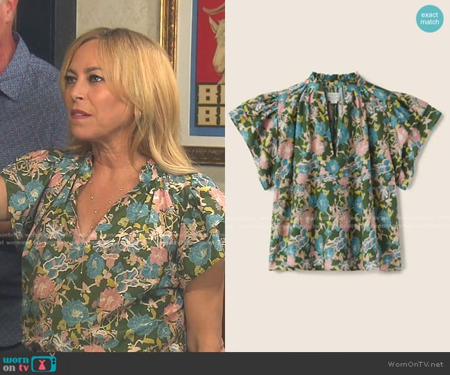 Trovata Clover Blouse in Spring Tendril worn by Sutton Stracke on The Real Housewives of Beverly Hills