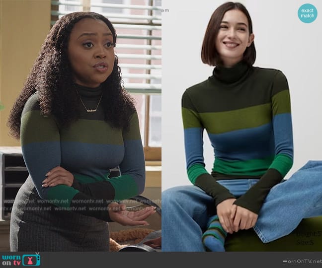 Uniqlo Heartech Seamless Ribbed Extra Warm T-Shirt worn by Janine Teagues (Quinta Brunson) on Abbott Elementary