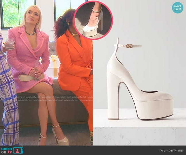 Valentino Garavani Tan-Go 155 Patent-Leather Platform Pumps in Ivory worn by Erika Jayne on The Real Housewives of Beverly Hills
