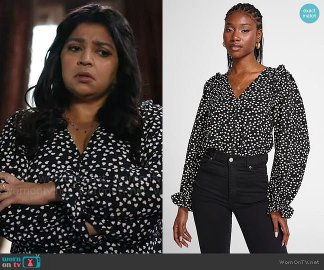 Vero Moda Textured crepe small hearts blouse worn by Bela (Punam Patel) on Ghosts
