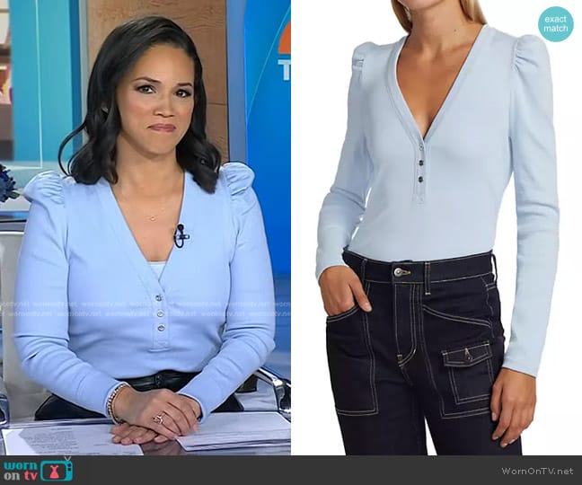 Veronica Beard Dekalb Puff-Sleeve Top worn by Laura Jarrett on Today
