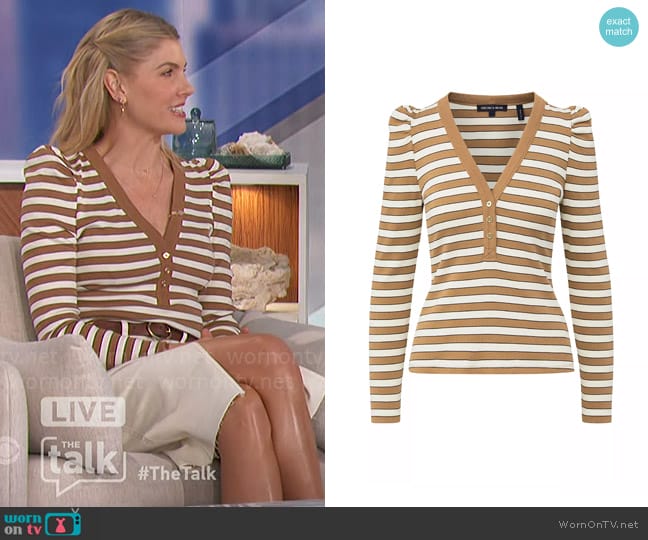 Veronica Beard Delkab Striped Knit Puff-Sleeve Top worn by Amanda Kloots on The Talk