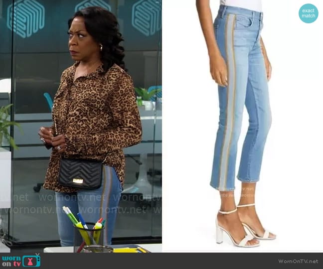 Veronica Beard Carolyn High Waist Crop Baby Boot Jeans worn by Tina Butler (Tichina Arnold) on The Neighborhood