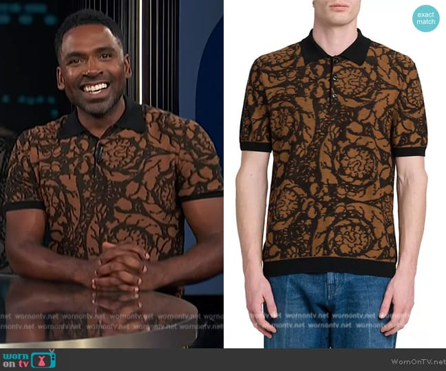 Versace Jacquard Wool-Cotton Polo Shirt worn by Justin Sylvester on E! News