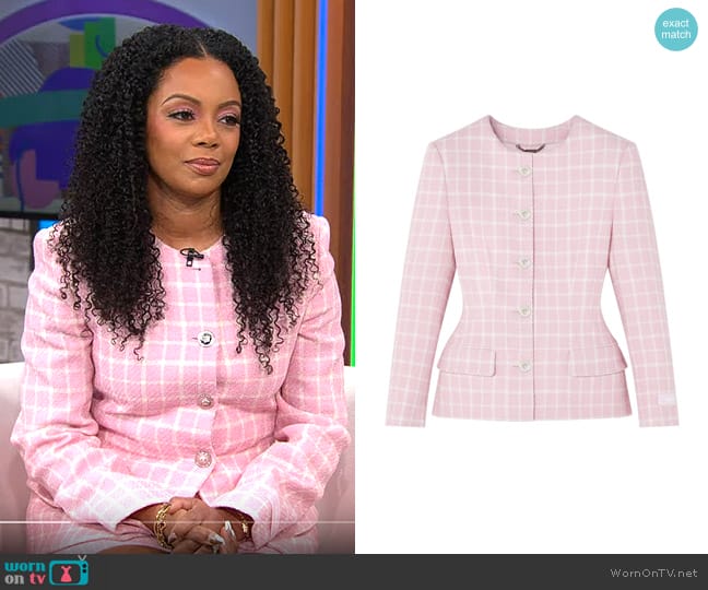Versace Chekc Print Flared Jacket worn by Monique Rodriguez on CBS Mornings
