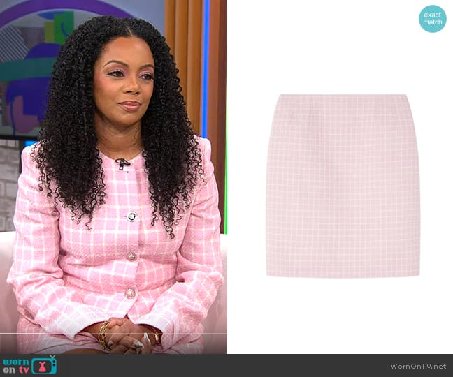 Versace Check Pattern Tweed Mini Skirt worn by Monique Rodriguez on CBS Mornings
