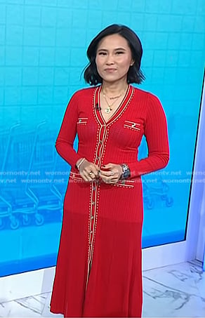 Vicky’s red contrast trim knit dress on Today