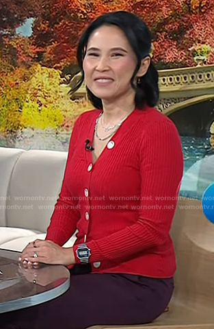 Vicky’s red v-neck cardigan on Today