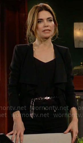 Victoria’s black draped front jacket on The Young and the Restless