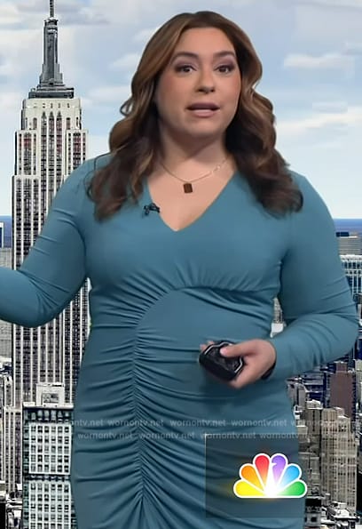 Violeta’s green ruched sheath dress on NBC News Daily