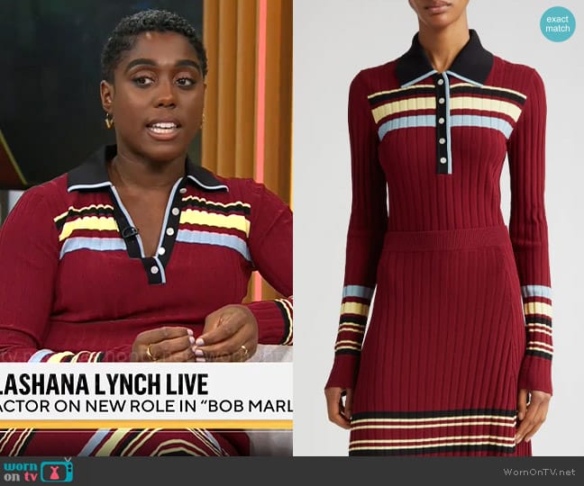 Wales Bonner Wander Long Sleeve Polo Sweater worn by Lashana Lynch on CBS Mornings
