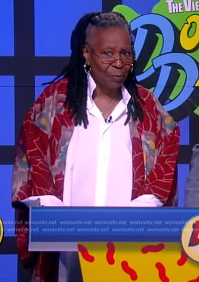 Whoopi’s burgundy floral kimono on The View