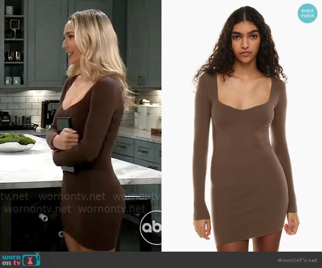 Wilfred Tuscany Dress in Cocoa Bean worn by Josslyn Jacks (Eden McCoy) on General Hospital