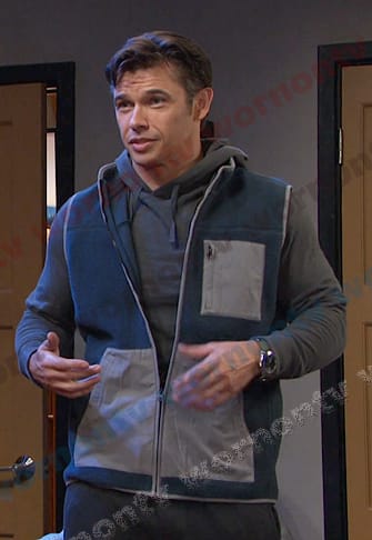 Xander’s navy colorblock fleece vest on Days of our Lives