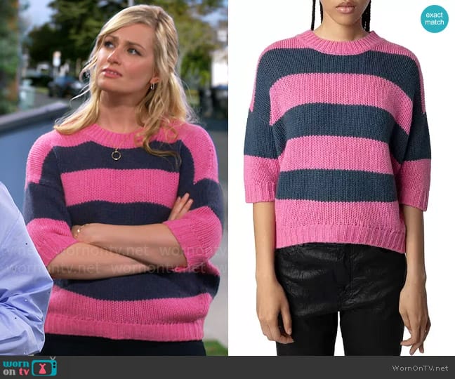 Zadig & Voltaire Bully Cashmere Striped Sweater worn by Gemma (Beth Behrs) on The Neighborhood