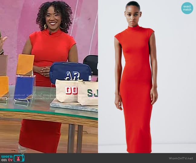 Zara Rib Mock Neck Midi Dress in Red worn by Dayna Isom Johnson on Today