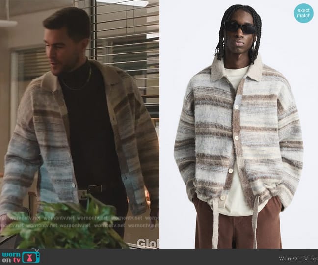 Zara Striped Brushed Cardigan worn by (Josh Segarra) on Abbott Elementary