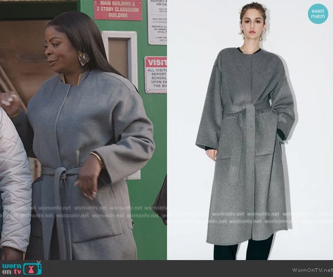 Zara Double Faced Wool Blend Coat worn by Ava Coleman (Janelle James) on Abbott Elementary