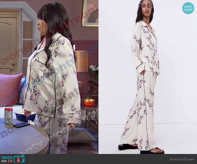 Zara Printed Piped Shirt worn by Paulina Price (Jackée Harry) on Days of our Lives
