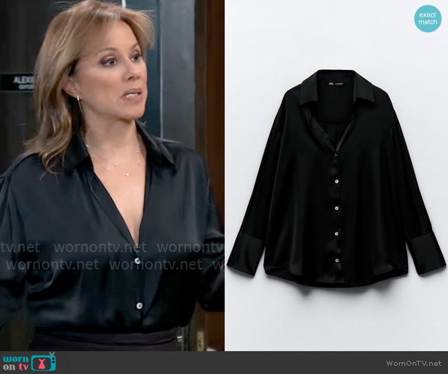 Zara Satin Effect Shirt worn by Alexis Davis (Nancy Lee Grahn) on General Hospital