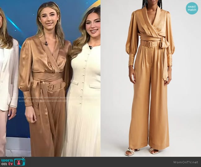 Zimmermann Long Sleeve Silk Wrap Top in Sand worn by Scarlet Stallone on Today