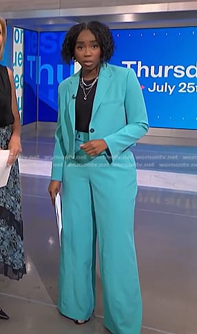 Zinhle’s blue cropped blazer and wide leg pants on NBC News Daily