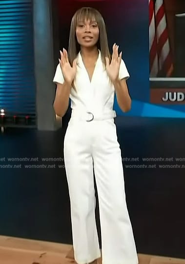 Zuri’s white belted jumpsuit on Access Hollywood