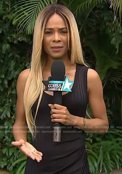 Zuri’s black ribbed scoop neck dress on Access Hollywood