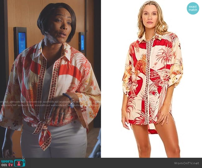 Agua Bendita Chrissy Shaka Shirt worn by Athena Grant (Angela Bassett) on 9-1-1