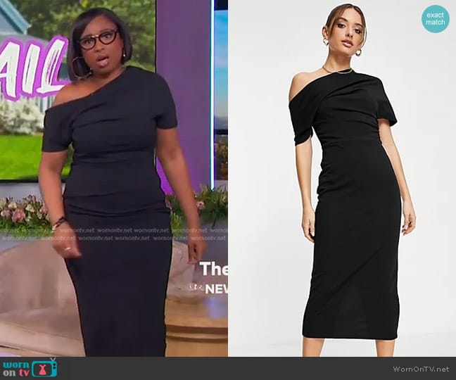 Asos Pleated Shoulder Pencil Dress in black worn by Jennifer Hudson on The Jennifer Hudson Show