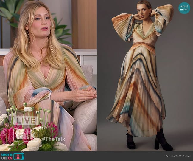 Acler Astone Long-Sleeve V-Neck Midi Dress worn by Beth Behrs on The Talk
