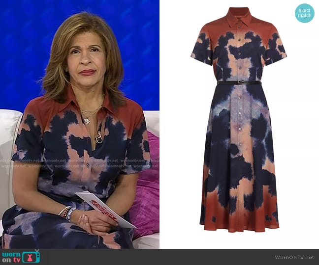 Altuzarra Kiera Inkblot Print Belted Shirtdress in Brick Ladybug worn by Hoda Kotb on Today