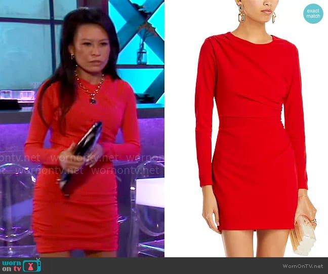 Aqua Draped Long Sleeve Mini Sheath Dress worn by Selina Wu (Lydia Look) on General Hospital