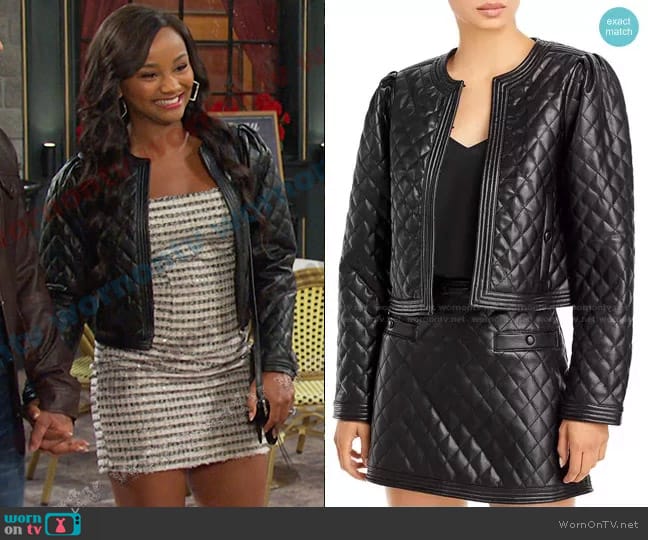 Aqua x Scout the City Faux Leather Quilted Jacket worn by Chanel Dupree (Raven Bowens) on Days of our Lives