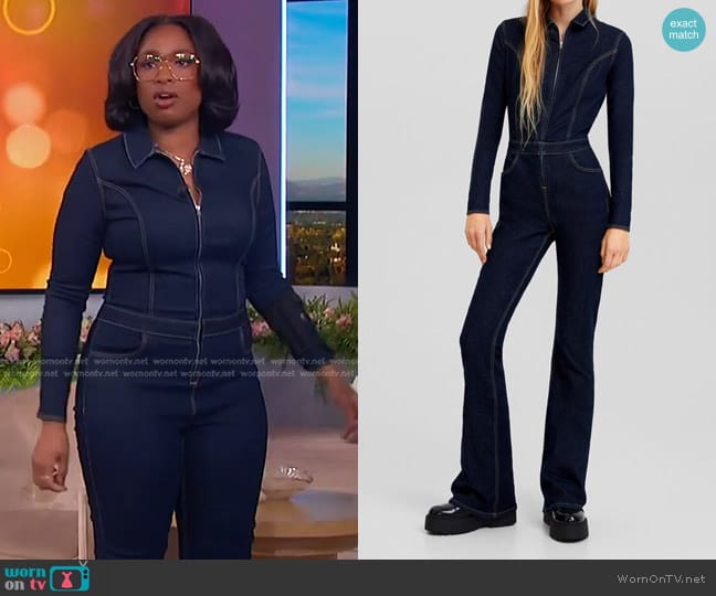 Bershka Denim Jumpsuit in mid blue worn by Jennifer Hudson on The Jennifer Hudson Show