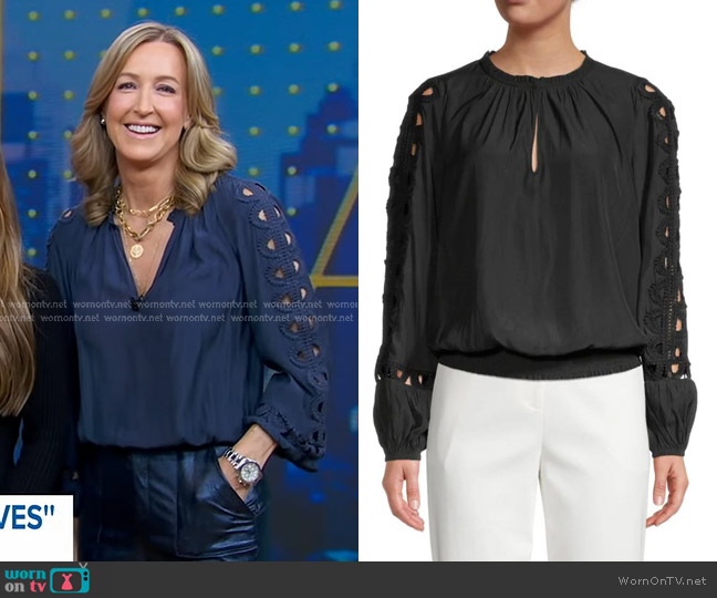 Ramy Brook Bri Lace Cutout Top worn by Lara Spencer on Good Morning America