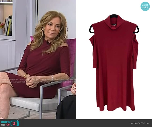 Clara Sun Woo Cold Shoulder Dress in Merlot worn by Kathie Lee Gifford on Today