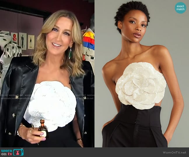 Cynthia Rowley Sequin Flower Bandeau Top worn by Lara Spencer on Good Morning America