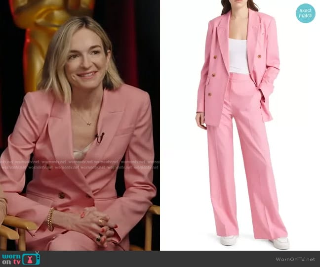 Argent Double Breasted Stretch Wool Blazer in Bubblegum worn by Molly McNearney on Good Morning America